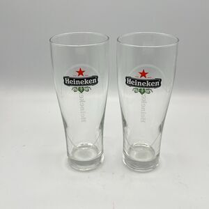 2x Heineken Pilsner Beer Glass .25L Red Star Etched Logo Collectible Barware